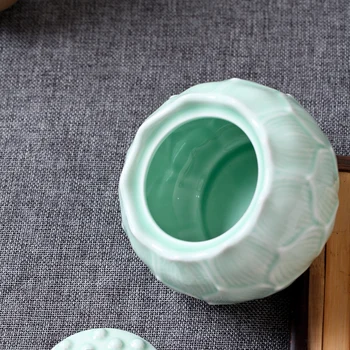 Jingdezhen Keramikos Lotoso Formos Arbata Jar Filtras Dovanų Sandarią Talpą Šviečia Šešėlis Mėlyna Glazūra Caddy Saugojimo Jar