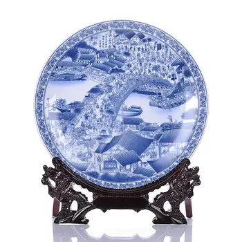 Jingdezhen keramikos mėlynos ir baltos dažymas dekoratyvinis kabinti plokštė plokštė, Namo, Buto apdailos dekoravimo mados