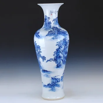 Jingdezhen keramikos spalvos glazūra vaza prancūzijos mėlyna ir balta vaza šiuolaikinio gyvenimo kambario dekoro 1 skaitikliai Viešbutyje