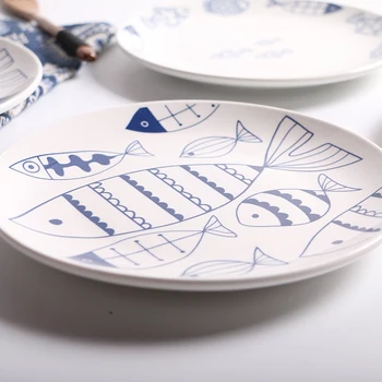 Jingdezhen Kūrybos Animacinių filmų žuvų Keramikos Plokštės Patiekalas 8 colių Kaulų Kinijos Porceliano Turas Butas Valgomasis Pietūs Plokštė