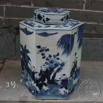 Jingdezhen senovinių keramikos, rankomis dažyti mėlyna ir balta arbata caddy surinkimo