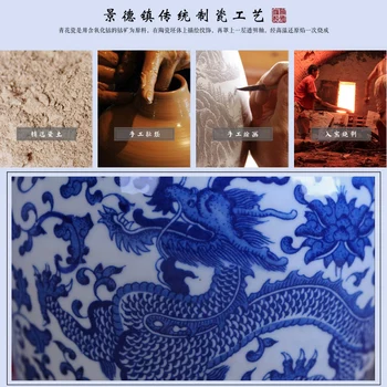 Jingdezhen šiuolaikinės keramikos mėlyna ir balta porcelianinė vaza gėlių dragon kambarį tyrimas dekoratyvinis amatų papuošalai