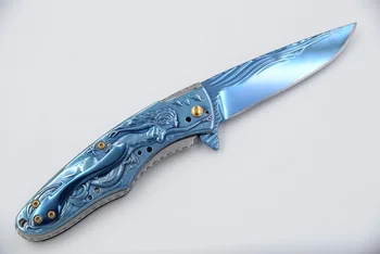 JUFULE originalaus dizaino Mėlyna Jūra lankstymo flipper peilis 9Cr18MoV ašmenys 440C rankena virtuvės kempingas medžioklės naudingumas peiliai EDC įrankis