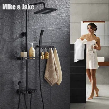 Juoda termostatiniai dušo maišytuvas su bide vonios sienelės, vonios kambarys penkios funkcijos dušo maišytuvas Voniai juoda dušo MJ20186