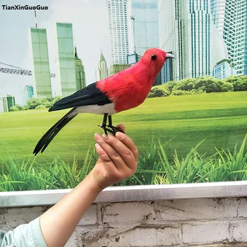 Juoda&raudona plunksnų paukštis didelis, 30cm modeliavimas paukščių sunku modelį,sodo namų dekoravimo, dovanų s1173