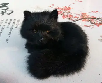 Juodas mažas mielas modeliavimas fox žaislas puikus fox fox lėlės dovana, apie 13x9x12cm