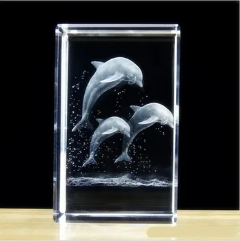 K9 Optinių Kristalų Puikus Cube Vandenyno Gyvūnų, Verslo Dovanų kristalų prespapjė trimatis Drožyba Delfinai,5*5*8cm amatų