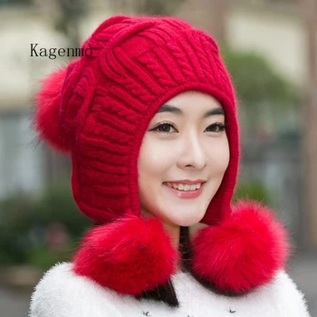 Kagenmo Šiltas triušio kailio, trikotažo bžūp vėjo skrybėlę moterų rudenį ir žiemą triušio kailio megzta kepurė atsitiktinis visas rungtynes, saldus megzti