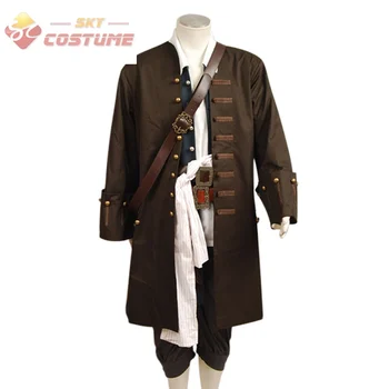 Karibų Jūros Piratai Jack Sparrow Cosplay Kostiumas Striukė, Liemenė Diržo Marškinėliai, Kelnės, Kostiumas Pilnas Komplektas