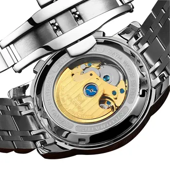 Karnavalas Mens Daugiafunkcį Mėnulio Fazės Dial Plieno Watchband Automatinis Mechaninis laikrodis Laikrodis - sidabro bezel blue dial
