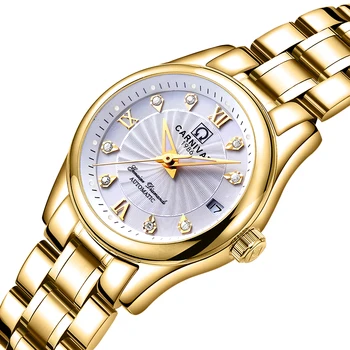 Karnavalas Moterų Laikrodžiai Prabangos Prekės ponios Automatinis Mechaninis laikrodis Moterims Sapphire atsparus Vandeniui relogio feminino C-8830-5
