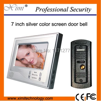Karšta! 7 colių spalvotas vaizdo duris telefono naktį versiją, vaizdo doorbell sidabro spalvos kabinetas metalo fotoaparatas