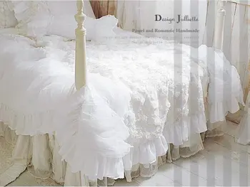 Karšto 4pcs/set Romantiška balta nėrinių rose patalynės komplektas princess antklode padengti patalynės komplektai, vestuvių patalynės prabangus miegamasis tekstilės