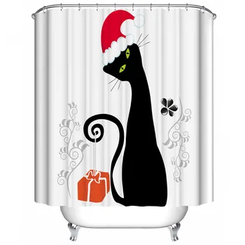 Karšto Dizaino 3d Kalėdų katė Dušo Užuolaidos spausdinimo Vonios Vandeniui Poliesterinio Audinio 180*180cm+12 Kabliukų