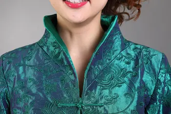 Karšto Pardavimo Blue Vintage Kinijos Moterų Šilko Satino Švarkas Siuvinėjimo Chalatą ilgomis Rankovėmis, Žiedų Dydis S M L XL XXL XXXL Mny12-A