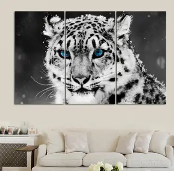 Karšto pardavimo juoda balta leopard prined tigras drobė paveikslų 3 plokštės neįrėminti, sienų tapyba už kambarį namų dekoro meno