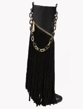 Karšto pardavimo metalinės grandinės apdaila juoda kelio batai super stiletto kulniukai ilgi kutai žieminiai batai moterims dydis 35-42