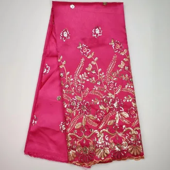 Karšto Rose Red George Nėrinių Audinio 2017 Dizaino Aukso Blizgučiais Siuvinėta Šilko George Tissu Indijos Vestuvių Suknelė Guipure Audiniai