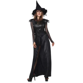 Karšto Seksualus Ragana Kostiumas Suaugusių Moterų Magija Metu Kostiumas Juodos Spalvos Gotikos Ragana Helovinas Fancy Ritininės Suknelė Su Skrybėle M40391