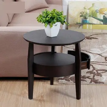 Kavos staliukas Mažas apskritas stalas Medinis gyvenamasis kambarys Paprastas, sofos pusėje stalas su stalčių arbatos stalo