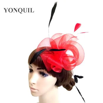 Kelių spalvų plunksnų gėlių Fascinator plaukų aksesuarai kokteilis šalies skrybėlės, galvos apdangalai, vestuvių įvykio proga vinjetė MSF278