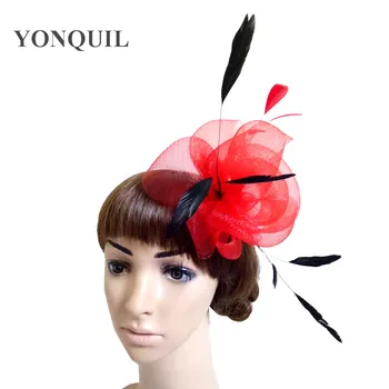 Kelių spalvų plunksnų gėlių Fascinator plaukų aksesuarai kokteilis šalies skrybėlės, galvos apdangalai, vestuvių įvykio proga vinjetė MSF278