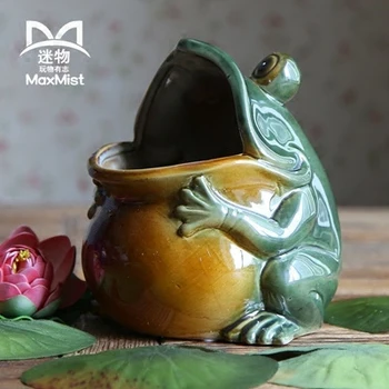 Keramikos kūrybinis Retro varlė gėlių vaza puodą namų dekoro rankdarbių kambarį apdailos porceliano statulėlės Saugojimo jar Atliekų Konteinerius