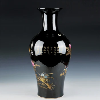 Keramikos vaza iškrovimo didelių juoda glazūra gėlių slidinėti šiuolaikinės Europos stiliaus kambarį apdaila apdaila