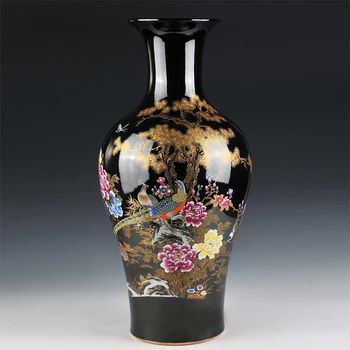 Keramikos vaza iškrovimo didelių juoda glazūra gėlių slidinėti šiuolaikinės Europos stiliaus kambarį apdaila apdaila