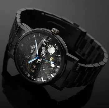 Kietas Juodas Vyrų Nerūdijančio Plieno Suknelė Laikrodžiai Automatinis savaiminis Likvidavimo Verslo Suknelė Laikrodį Atgal Skaidrus Relojes NW4435