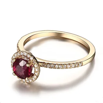 Kietojo 14 KARATŲ (585) Geltona, Aukso Nekilnojamojo Diamond Nepriekaištinga 5MM Turas Elgiamasi Rubino Žiedas Nustatymas, Dalyvavimas Vestuvių Moterų Fine Jewelry Žiedas