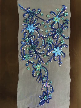 Kilnus Rankų darbo Kristalas pleistrai Siūti Cirkonio Akmenys Blizgančiais Karoliukai, Aplikacijos, Siuvimo Vestuvių Suknelė Apdaila 30x60cm Mėlyna