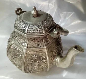 Kinija antikvariniai bronzos papuošalai menas, antikvariniai bronzos meno arbatinukas su gryno vario patina