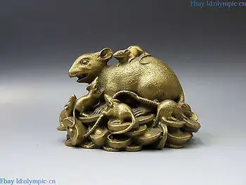 Kinija žalvario pelės skulptūra nulipdyta vario Feng Shui Juanių bao devynių žiurkės Statula