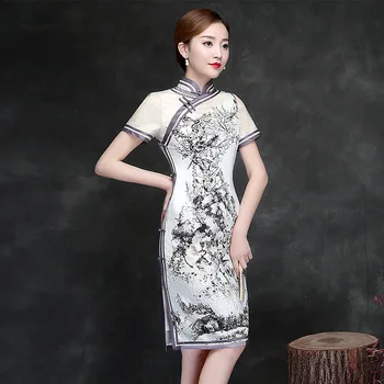 Kinijos Derliaus Cheongsam Trumpas Rankovės Kinijos Traditioanal Kostiumą Lady Trumpas Qipao Mini Slim Suknelė Chi-Pao 89