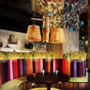 Kinijos Retro Stiliaus Lengvieji Kūrybos Bambuko Pakabukas Apšvietimas, Kanapių Virvė Rotango Priedai Veltiniams, Vilna Lempa Troba Restoranas Šviesos Armatūra