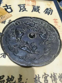 Kinijos senas bronzinis veidrodis Feng shui veidrodis Keturių Mitiniai Gyvūnai