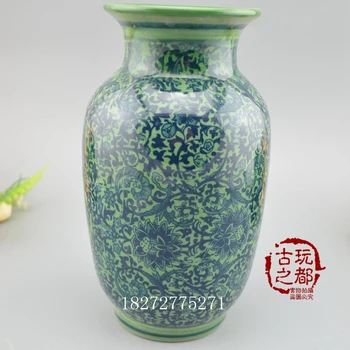 Kinijos seno porceliano vaza žalia glazūra, vazos, papuošalai