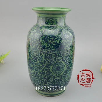 Kinijos seno porceliano vaza žalia glazūra, vazos, papuošalai