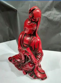 Kinijos vadovas skulptūra raudonos, koralų deivė guanyin bodhisatvos pav Buda