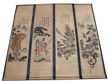 Kinų peizažas freskomis antikos kaligrafijos ir tapybos, kaligrafijos, Feng Shui keturių ekrano