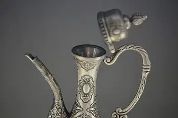 Kinų senovės paauksuotas sidabras arbatinukas ir puodelis ir dėklas