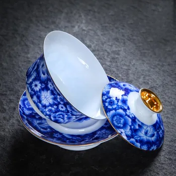 Kinų Stiliaus Keramikos Gaiwan Jingdezhen Mėlynos ir Baltos spalvos Porceliano Drinkware Office Arbatos Ceremonija Arbatos Puodeliai Arbatos Atsiuntė Draugas, Dovana,