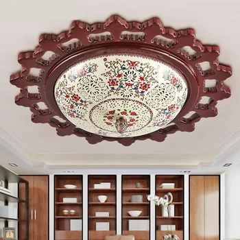 Kinų stiliaus medinis apvalus keramikos lubų šviesos gyvenamasis kambarys, miegamasis, koridorius, balkonas mėlyna /balta klasikinė lubų lempa ZA ZS28
