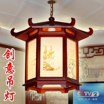 Kinų stiliaus pakabukas šviesos valgomasis, tyrimas, restoranas, Medinės klasikinės kūrybos Pavilion medžio imitacija, avikailio lempos ZH