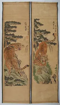 Kinų tapybos pažymėkite Tigras Jiang Tingxi 4 tigrai Antikvariniai paveikslai