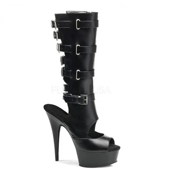 Klasika 15 cm aukštakulnius batus, seksualus, atviras kojų vasaros batai 6 colių moterų Kelio Didelio odos batai Platformos batai