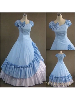 Klasikinis Mėlynos ir Baltos Susiėmę Saldus Gotikos Viktorijos Suknelė
