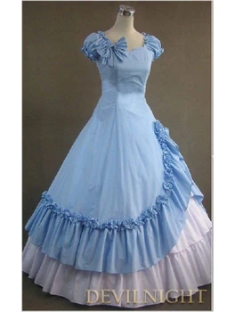 Klasikinis Mėlynos ir Baltos Susiėmę Saldus Gotikos Viktorijos Suknelė