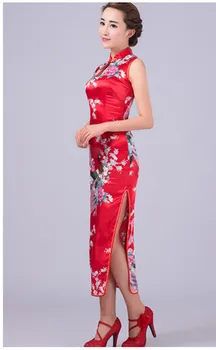 Klasikinis Raudonas Ponios Ilgai Cheongsam Karšto Pardavimo Lady Dirbtiniais Šilko Suknelė, Stilingas Qipao Gėlių Mujeres Vestido Dydis S M L XL XXL J5116